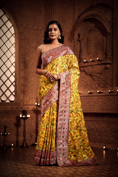 Luminous Floral Zari Embroidery Saree