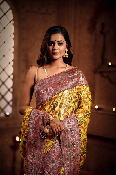 Luminous Floral Zari Embroidery Saree