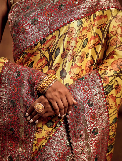 Luminous Floral Zari Embroidery Saree