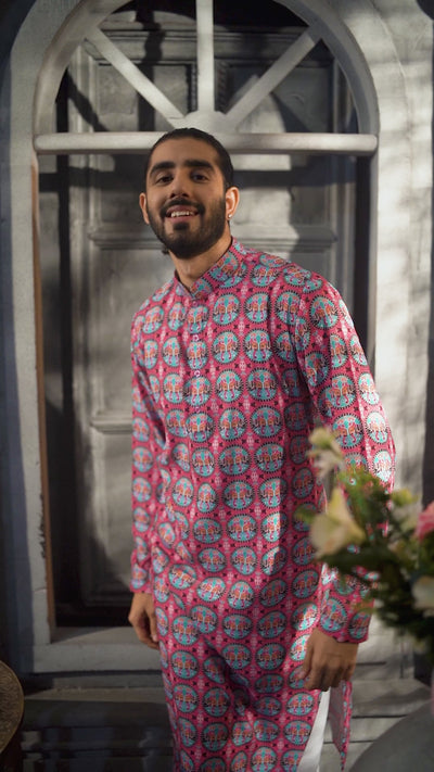 The Dark Pink Elephant Printed Kurta