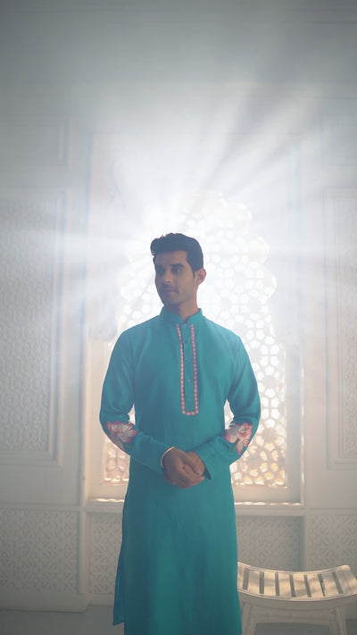 Light Blue Lotus Embroidery Kurta