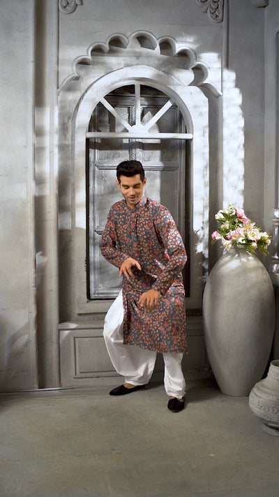 Dark Green Floral Printed Kurta