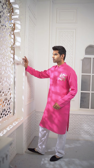 Pink Ganesha Embroidery Kurta
