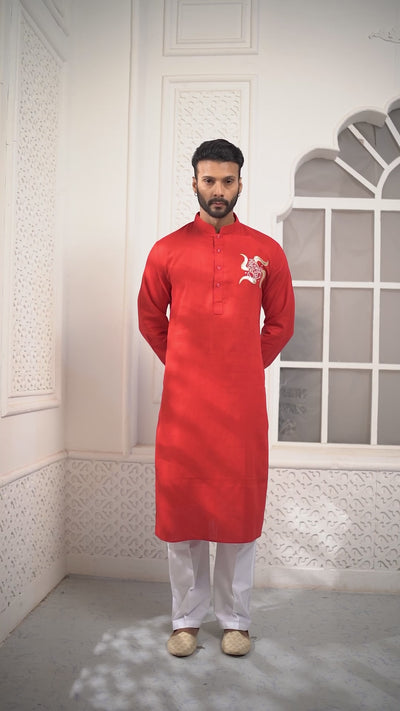 Red Ganesha Embroidery Kurta