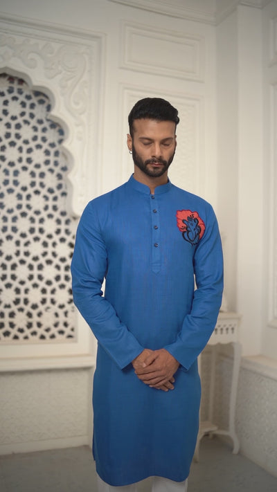 Proud Dark Blue Ganesha Embroidery Kurta
