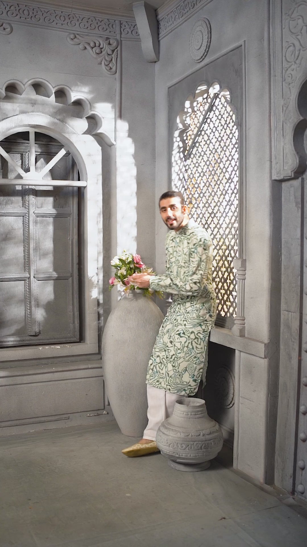 Green Abstract Printed Kurta