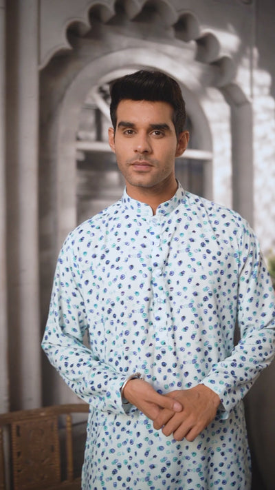 The Turquoise Blue Printed Kurta