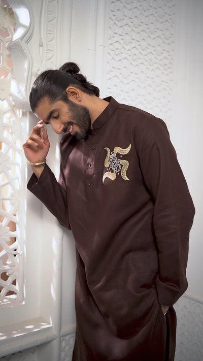 Dark Brown Ganesha Embroidery Kurta
